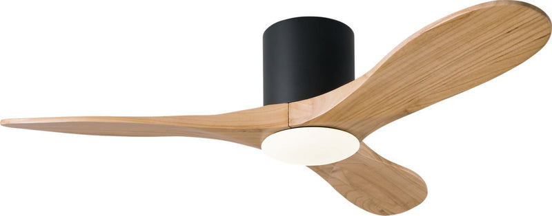 Maverick 44" LED Hugger Ceiling Fan in Midnight Black with Natural Honey Blades