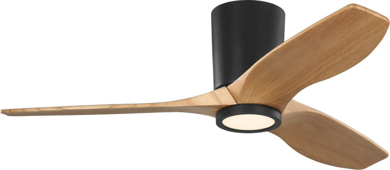 Seyra 44" LED Hugger Ceiling Fan in Midnight Black with Natural Honey Blades