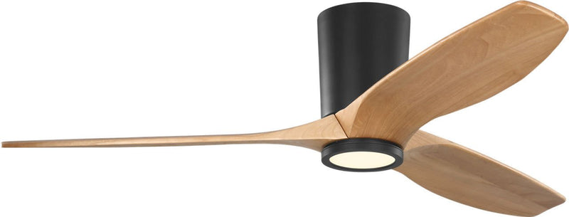 Seyra 52" LED Hugger Ceiling Fan in Midnight Black with Natural Honey Blades