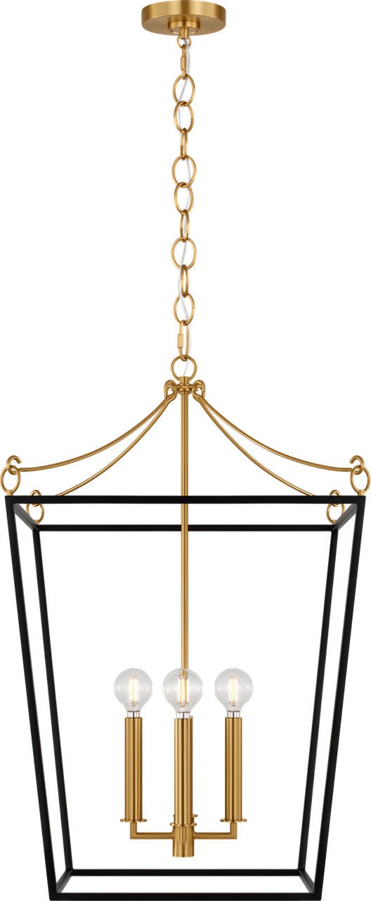 Carlyle 4-Light 18" Lantern Pendant in Midnight Black / Burnished Brass