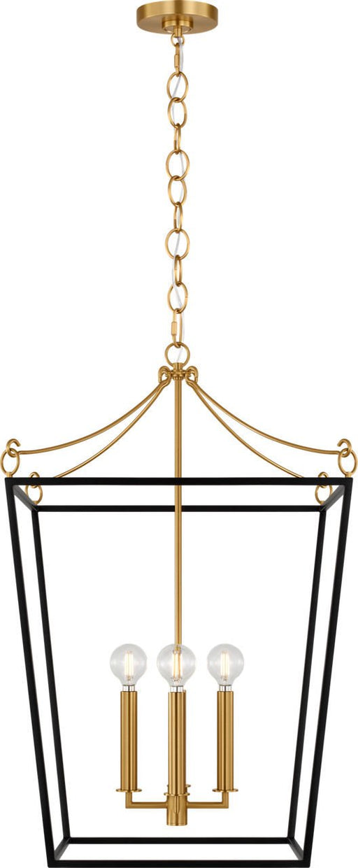 Carlyle 4-Light 18" Lantern Pendant in Midnight Black / Burnished Brass