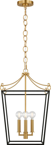 Carlyle 3-Light 14" Lantern Pendant in Midnight Black / Burnished Brass