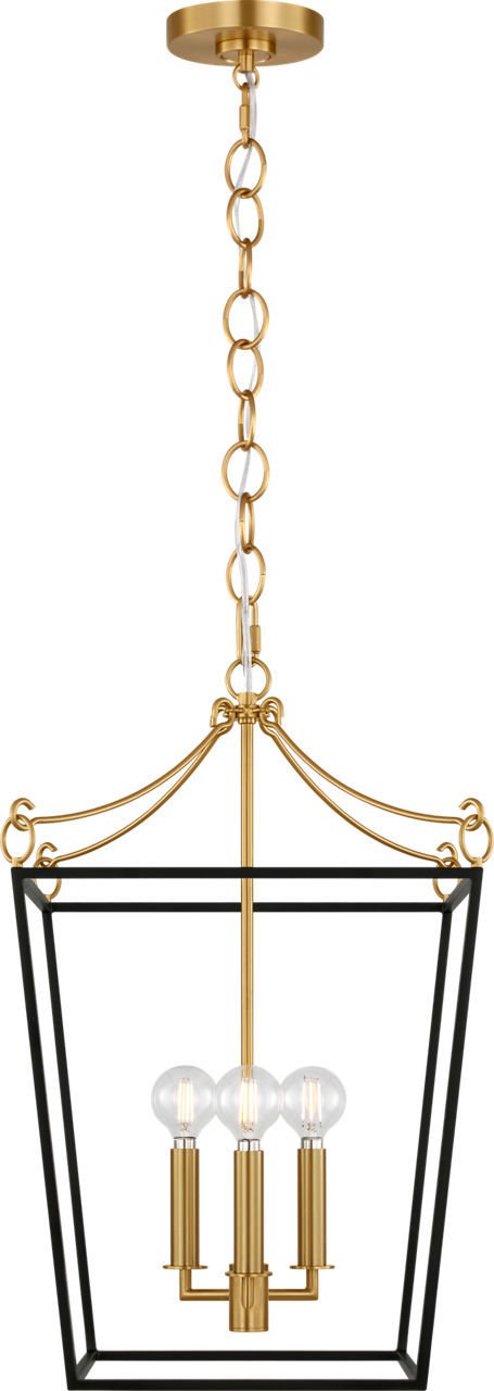 Carlyle 3-Light 14" Lantern Pendant in Midnight Black / Burnished Brass