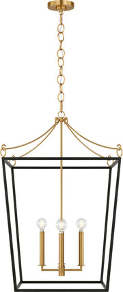 Carlyle 4-Light 21" Lantern Pendant in Midnight Black / Burnished Brass