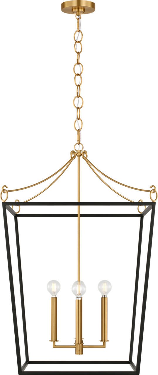 Carlyle 4-Light 21" Lantern Pendant in Midnight Black / Burnished Brass