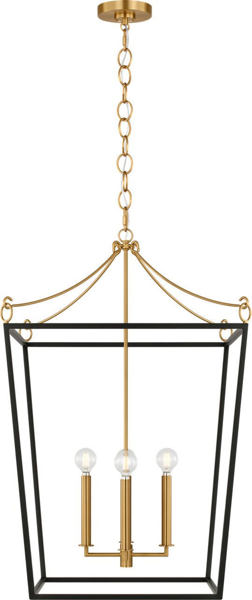 Carlyle 4-Light 21" Lantern Pendant in Midnight Black / Burnished Brass