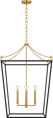 Carlyle 4-Light 24" Lantern Pendant in Midnight Black / Burnished Brass