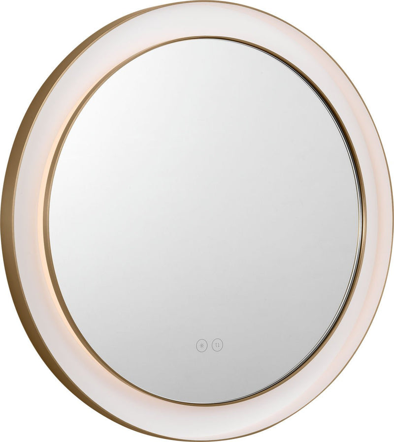 Chopin 24" Round Lighted Mirror in Burnished Brass