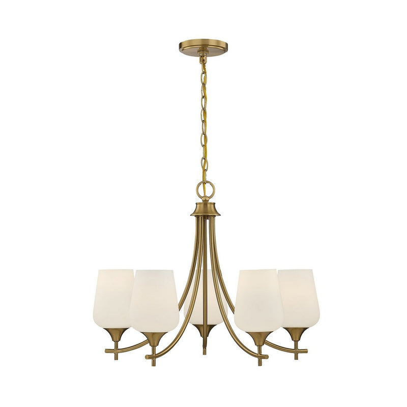 Octave 5-Light Opal Glass Chandelier in Warm Brass