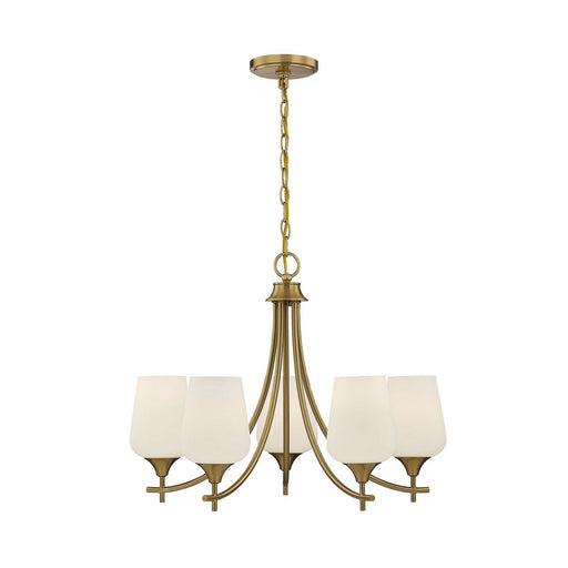 Octave 5-Light Opal Glass Chandelier in Warm Brass