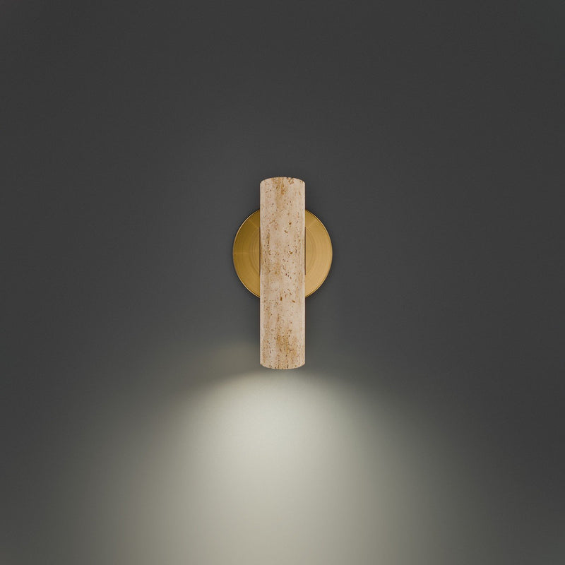 Holden 2-Light Swing Arm Wall Lamp in Beige Travertine/aged Brass