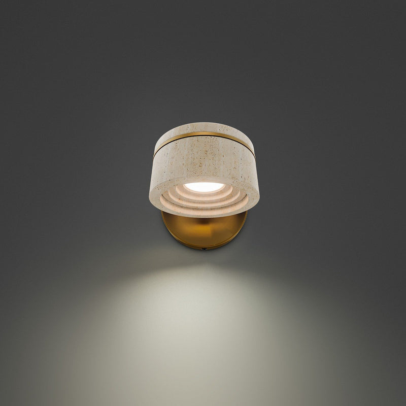 Sorin Swing Arm Wall Lamp in Beige Travertine/aged Brass