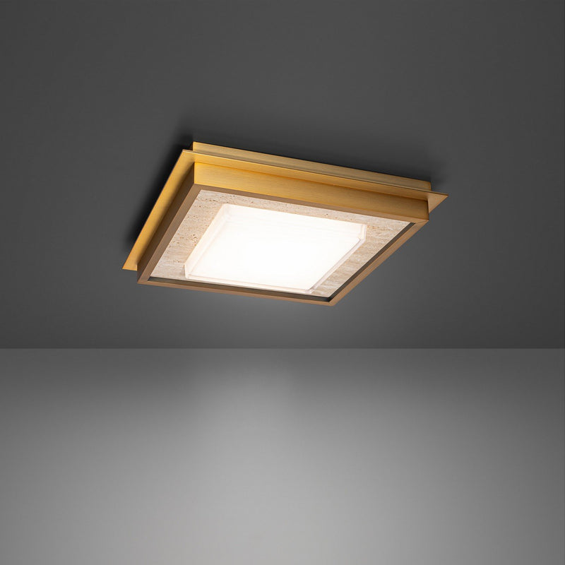 Grandstand Flush Mount in Beige Travertine/aged Brass