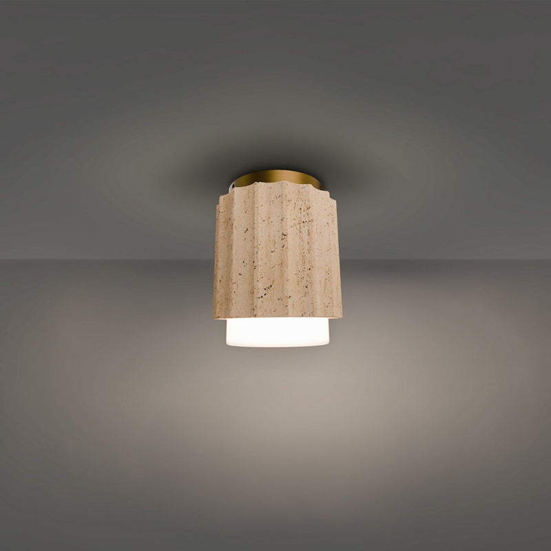 Caviar Flush Mount in Beige Travertine/aged Brass