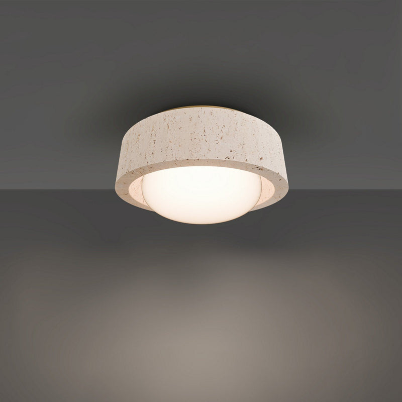 Tane Flush Mount in Beige Travertine/aged Brass