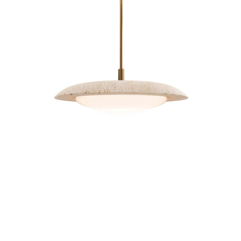 Saturno Pendant in Beige Travertine/aged Brass