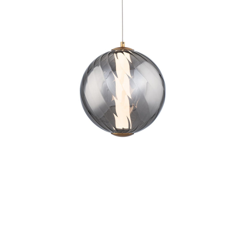 Swirly 10" Mini Pendant in Smoke Glass/aged Brass