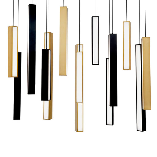 Chaos 14-Light Linear Pendant in Black/aged Brass & Black