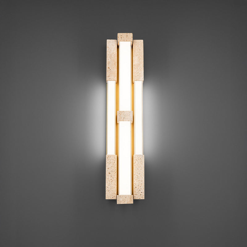 Conan 4-Light Large Wall Sconce in Beige Travertine/aged Brass