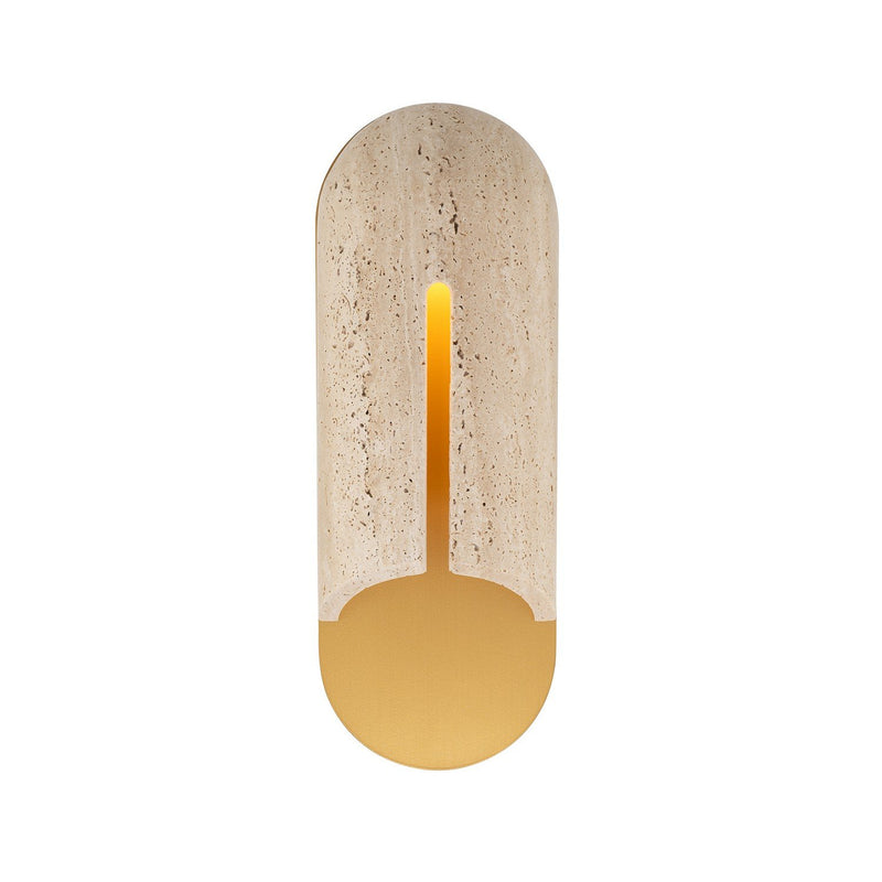 Clog Small Outdoor Wall Sconce in Beige Travertine/aged Brass