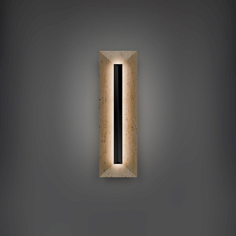 Bell Tower 20" 2-Light Outdoor Wall Sconce in Beige Travertine/black