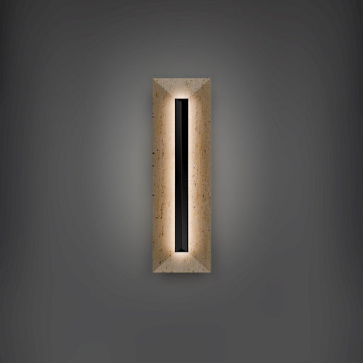 Bell Tower 20" 2-Light Outdoor Wall Sconce in Beige Travertine/black