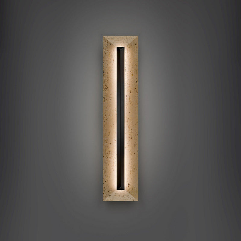 Bell Tower 28" 2-Light Outdoor Wall Sconce in Beige Travertine/black