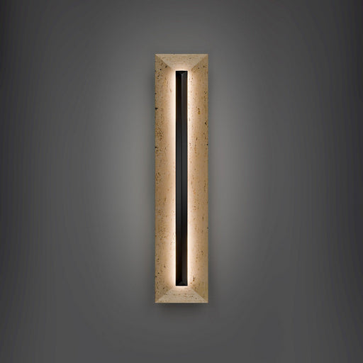 Bell Tower 28" 2-Light Outdoor Wall Sconce in Beige Travertine/black