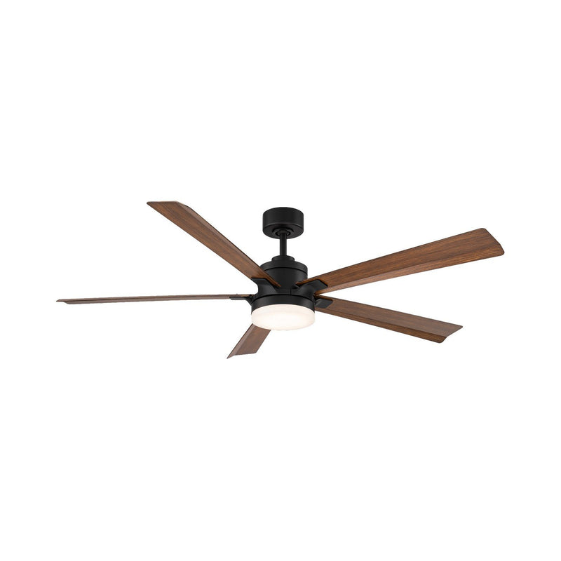 Radiant 64" Outdoor Ceiling Fan with Light in Matte Black / Distressed Koa