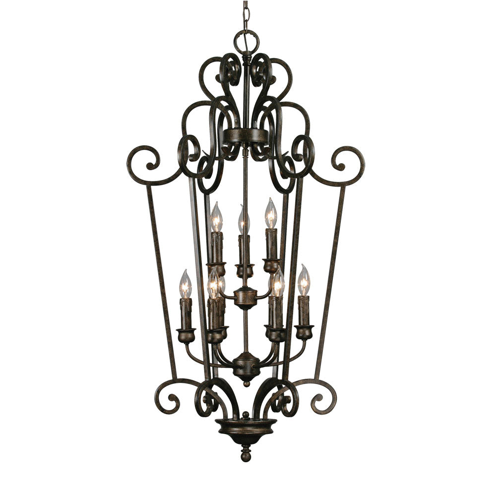 Heartwood 2 Tier 9-Light Caged Foyer in Burnt Sienna with Drip Candlesticks