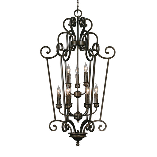 Heartwood 2 Tier 9-Light Caged Foyer in Burnt Sienna with Drip Candlesticks