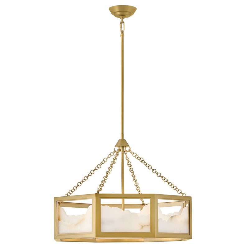 Veleta 8-Light Alabaster Drum Pendant in Lacquered Brass