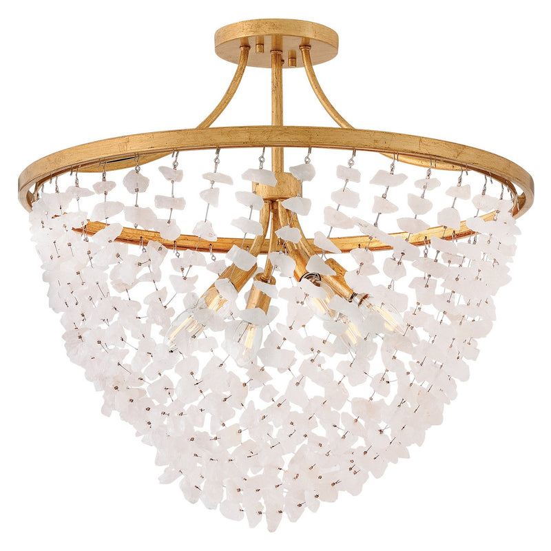 Myra 6-Light Semi-Flush Mount in Distressed Brass