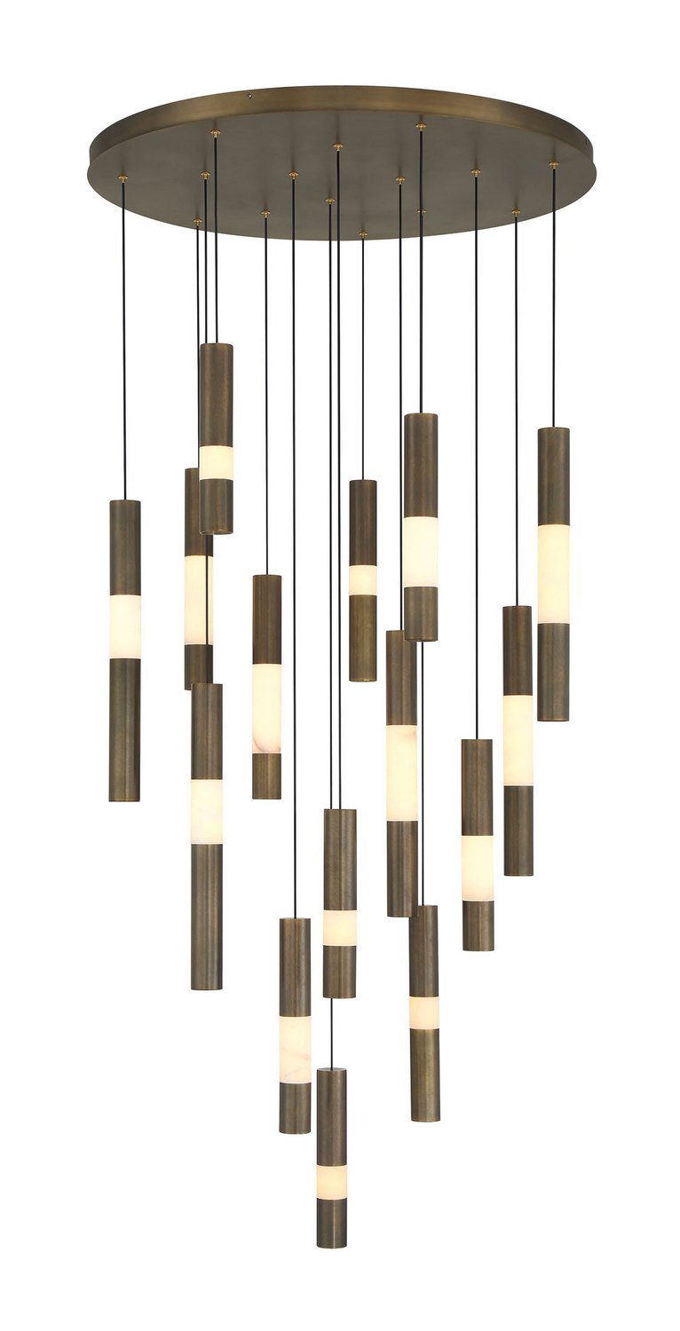 Ronda 15-Light 32" Multi-Drop Pendant in Weathered Brass
