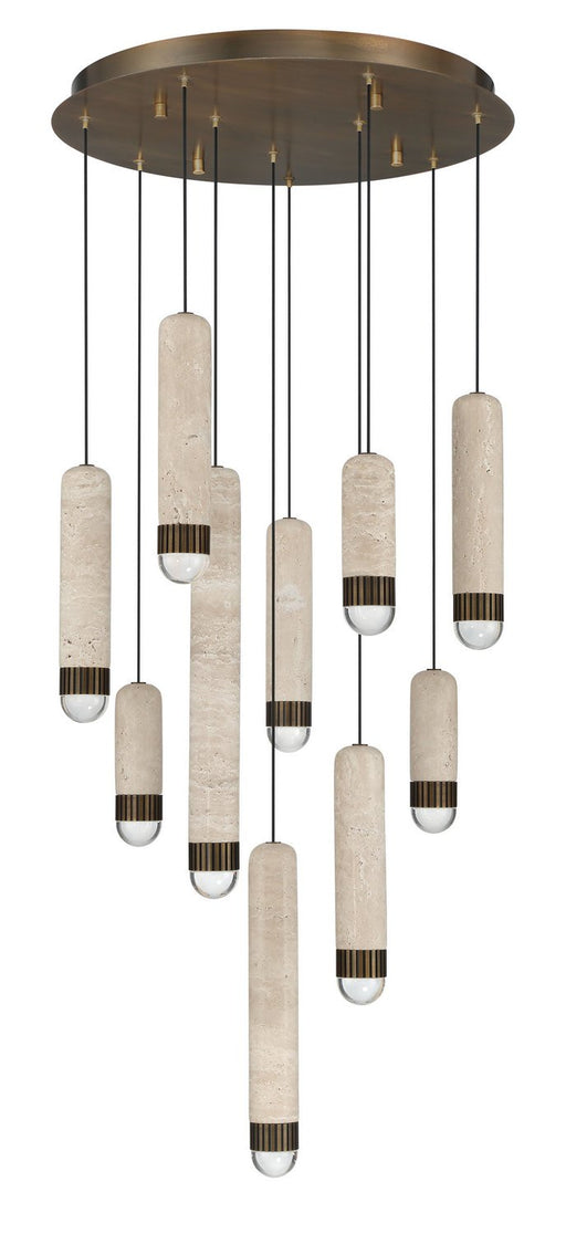 Cambre 10-Light 22" Multi-Drop Pendant in Antique Brass