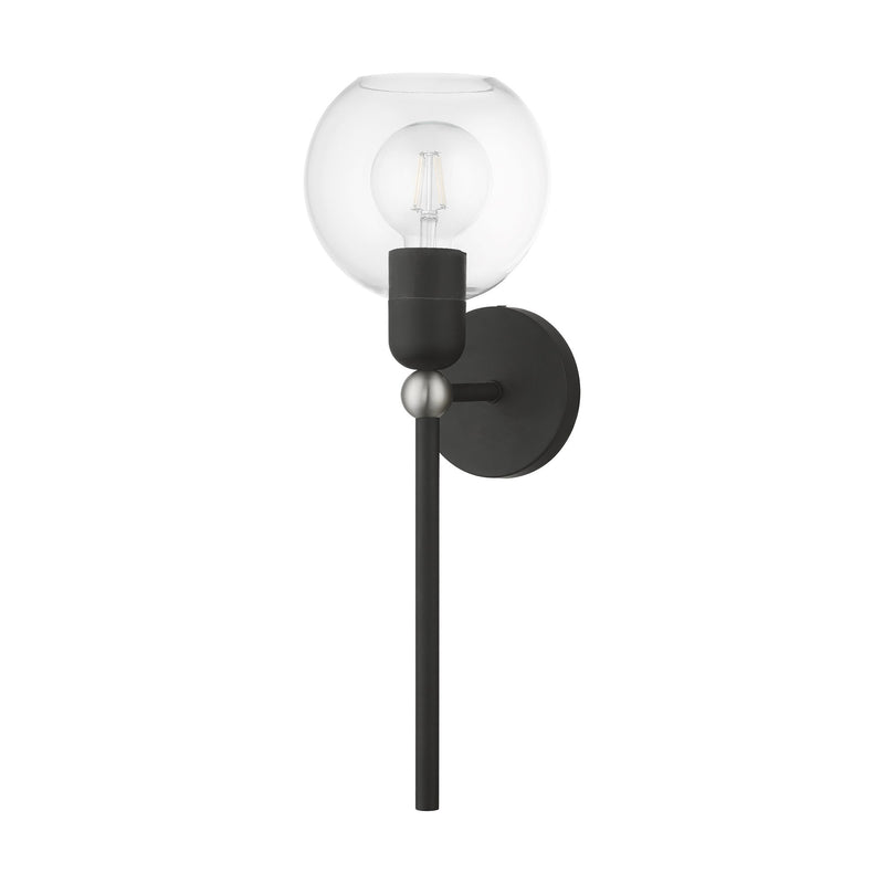 Downtown Sphere Wall Sconce in Black with Brushed Nickel Accents