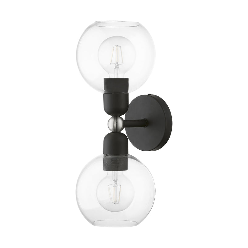 Downtown 2-Light Bath Vanity Light in Black with Brushed Nickel Accents