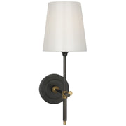 Bryant 15" Cordless White Glass Bath Sconce in Bronze and Hand-Rubbed Antique Brass