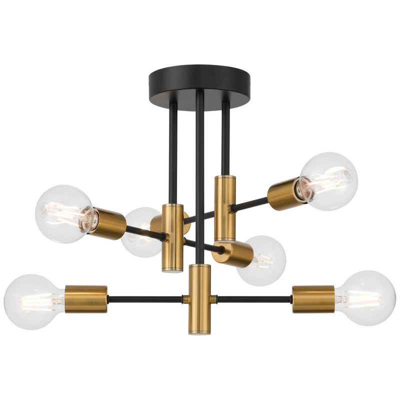 Sean 6-Light Semi-Flush Mount in Black W/antique Brushed Brass