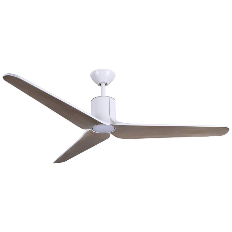 Tempri 56" Outdoor LED Ceiling Fan in Flat White / Aged Oak