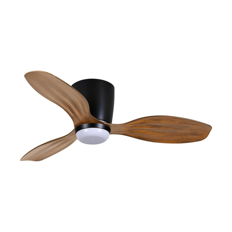 Ventiara 36" Outdoor LED Flush Mount Ceiling Fan in Coal Black / Dark Koa