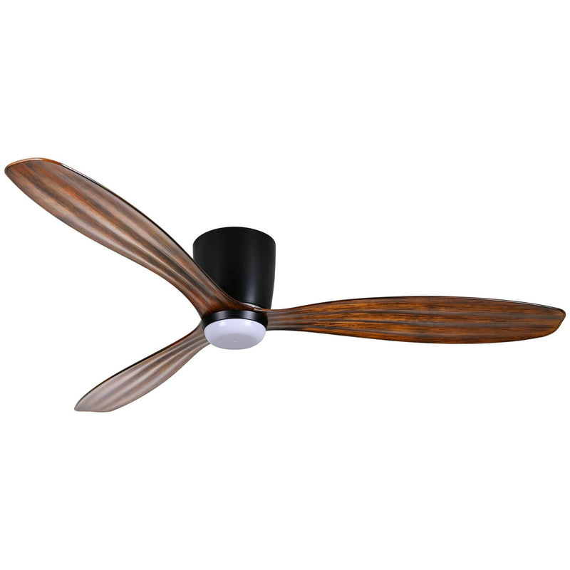 Ventiara 52" Outdoor LED Flush Mount Ceiling Fan in Coal Black / Dark Koa