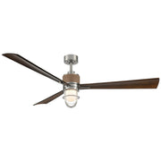 Nauticus 65" Outdoor LED Ceiling Fan in Brushed Nickel Wet with Distressed Koa Blades