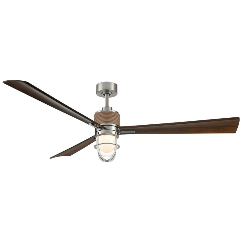 Nauticus 65" Outdoor LED Ceiling Fan in Brushed Nickel Wet with Distressed Koa Blades