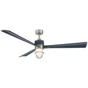 Nauticus 65" Outdoor LED Ceiling Fan in Brushed Nickel Wet with Navy Blades
