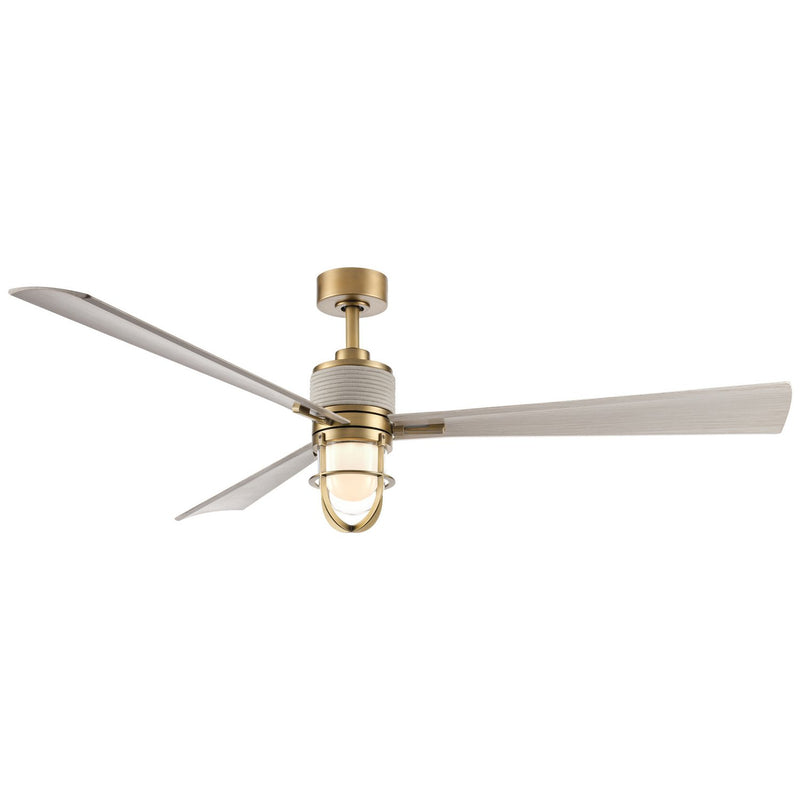 Nauticus 65" Outdoor LED Ceiling Fan in Legacy Brass / Warm Coastal Driftwood