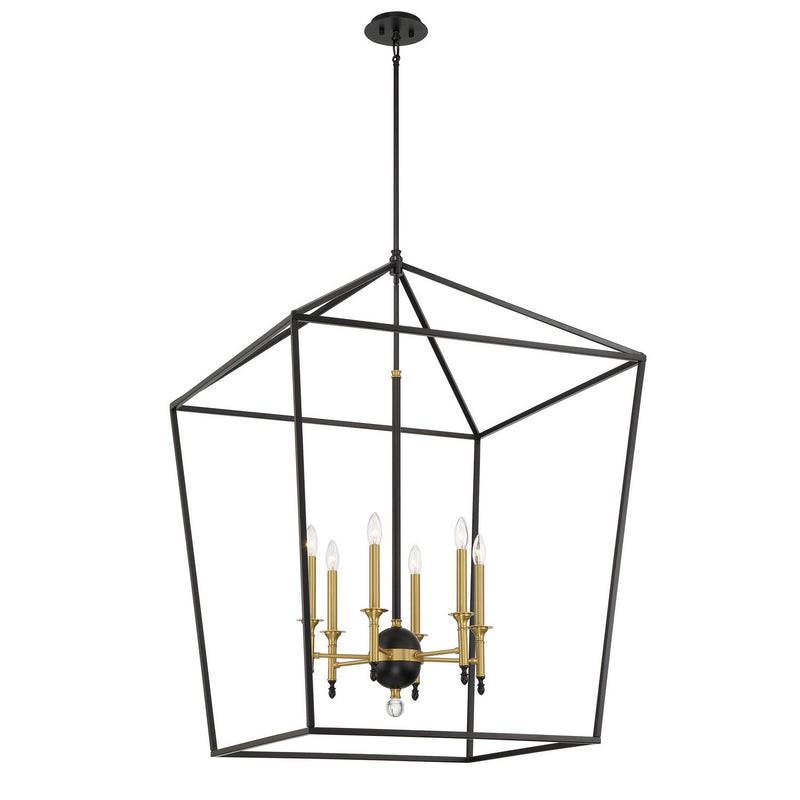 Townhall 6-Light Pendant in Coal and Soft Brass