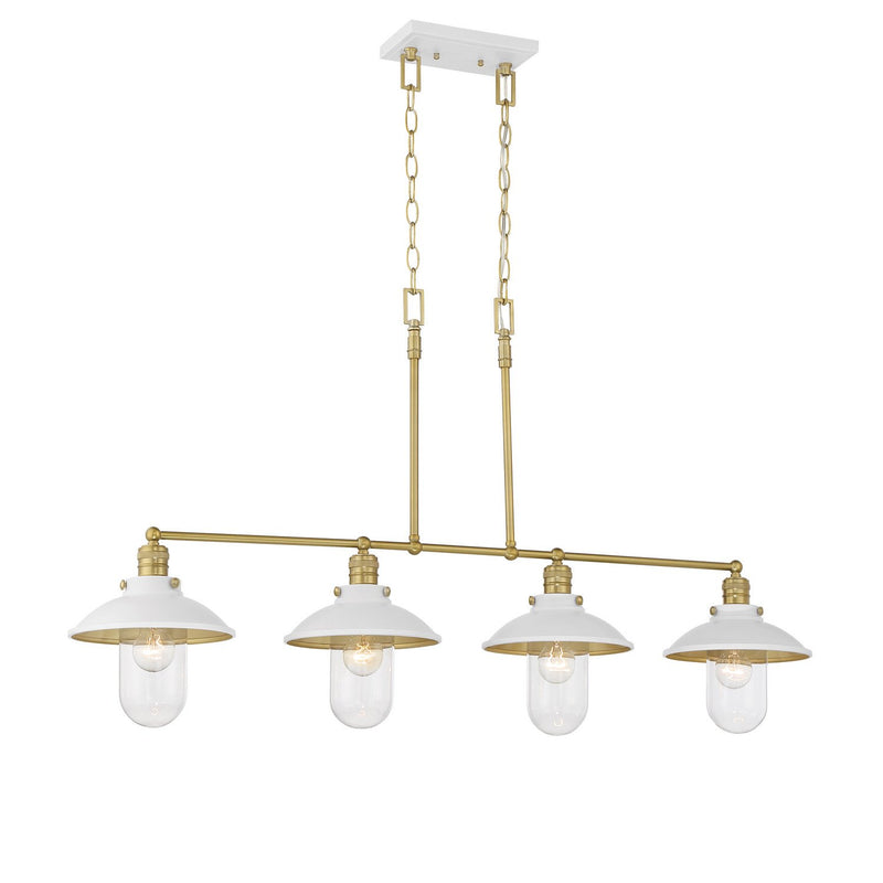 Downtown Edison 4-Light Linear Chandelier in White and Soft Brass