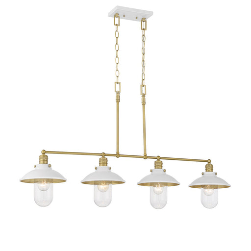 Downtown Edison 4-Light Linear Chandelier in White and Soft Brass