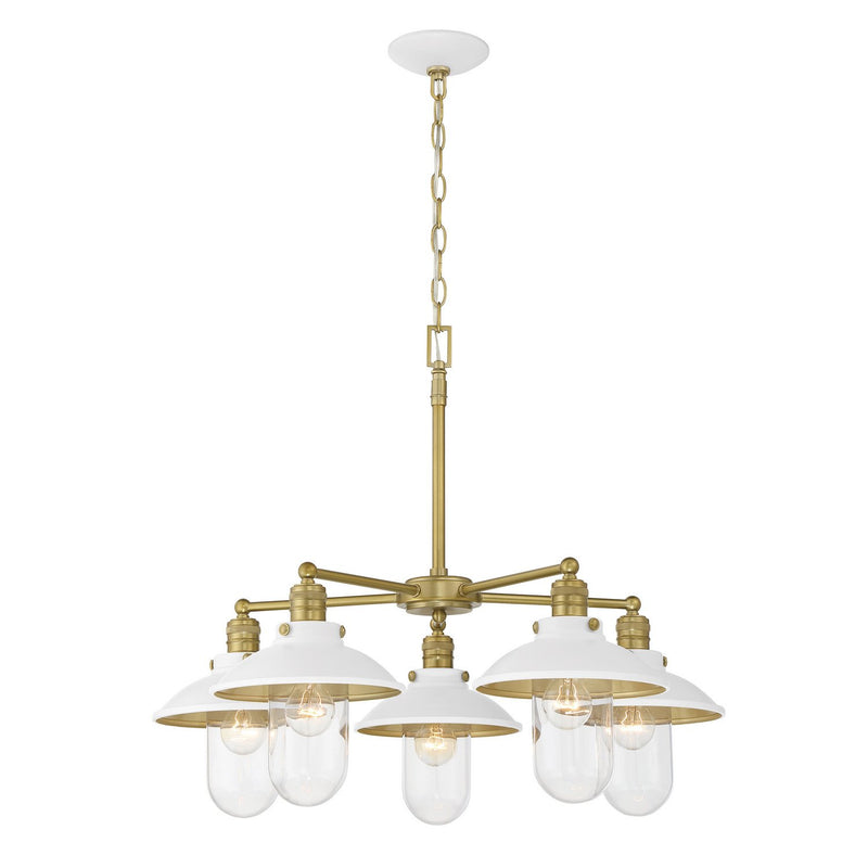 Downtown Edison 5-Light Chandelier in White and Soft Brass
